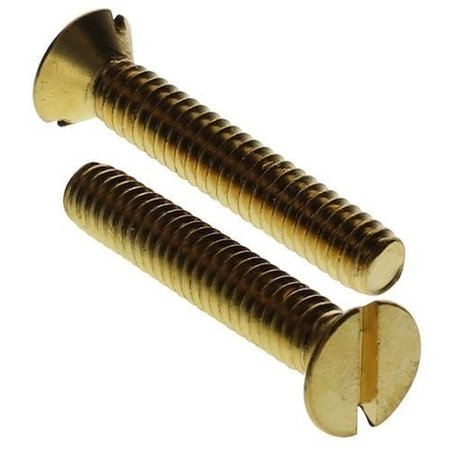 #6-32 X 1-1/4 In Slotted Flat Machine Screw, Plain Brass Plated, 100 PK